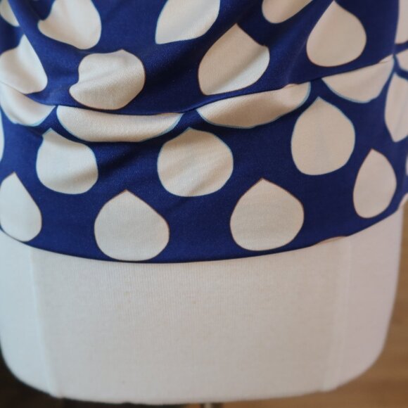 Diane von Furstenberg DVF silk blouse top cowl neck front &back blue cream sz S - Picture 9 of 14